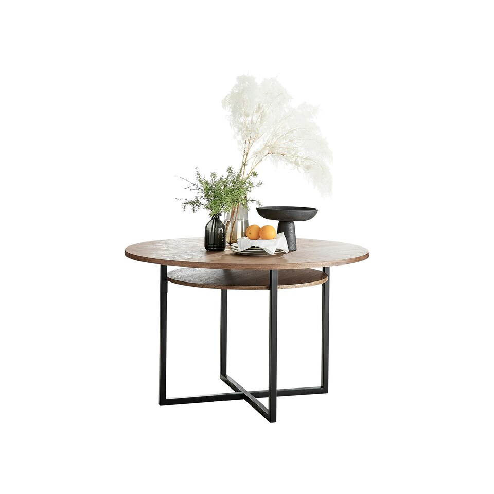 image 1 of Furniturebox Adley Wooden and Black Metal Round Storage Dining Table