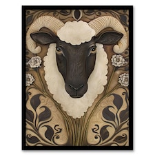 Botanical Filigree Ram Head Sheep Living Room Black Framed Wall Art Print A4