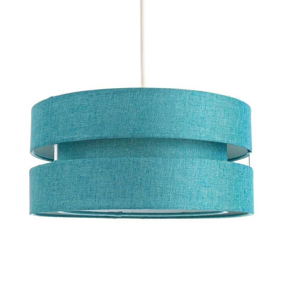image 1 of Contemporary Quality Teal Linen Fabric Triple Tier Ceiling Pendant Light Shade