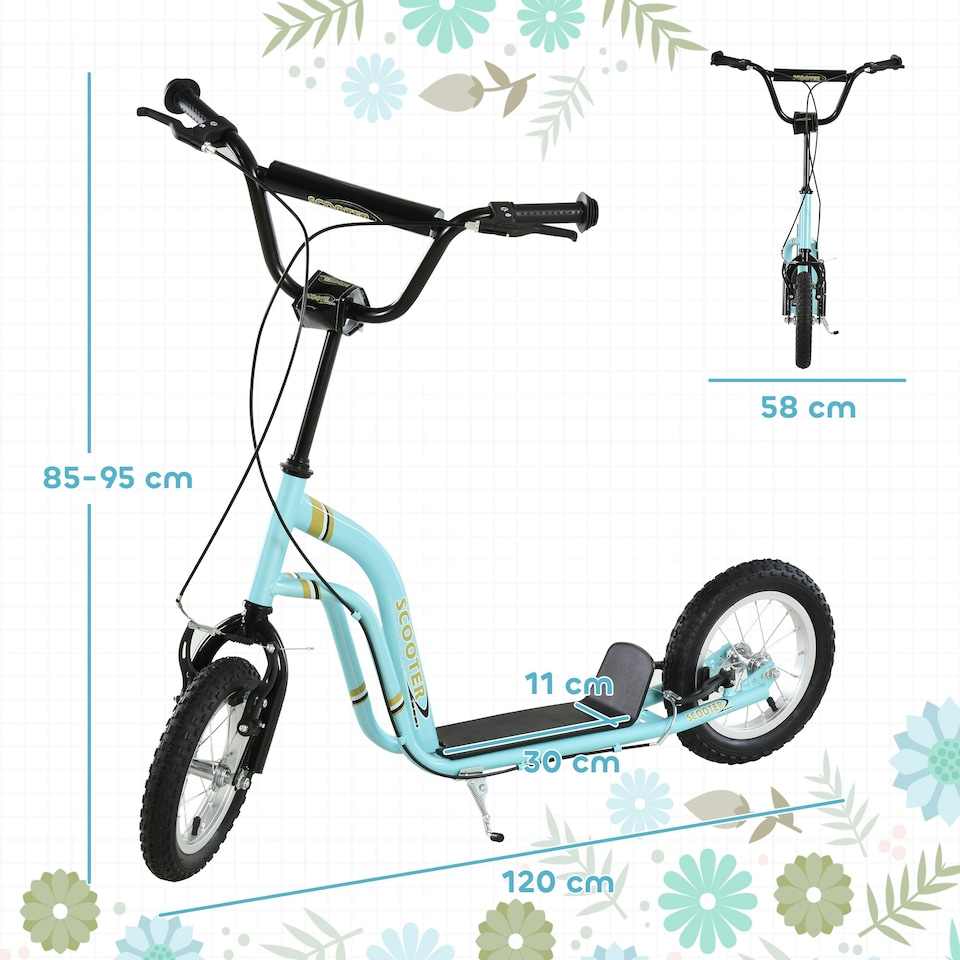 image 1 of HOMCOM Kids Stunt Scooter, Teen Push Scooter with 12" Rubber Wheels, Adjustable Handlebar Height, Dual Brakes, for 5+ Years Old