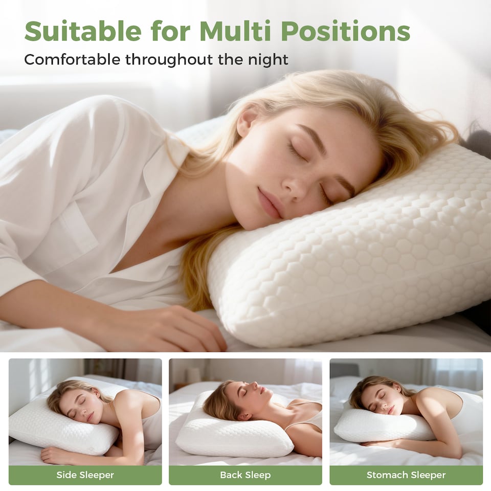 image 1 of Lavio Contour Pillow Memory Foam for Neck Support Pressure Relief Hypoallergenic | White | 1PC