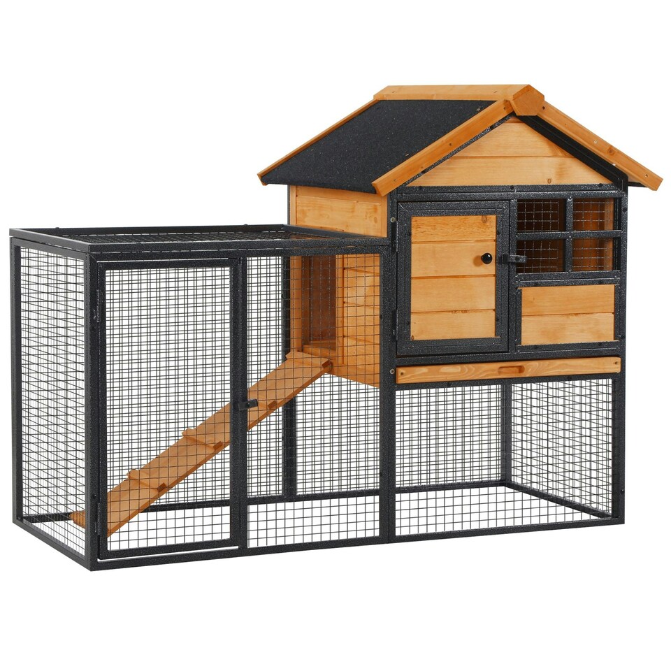 image 1 of PawHut Wood-metal Rabbit Hutch Elevated Pet House Outdoor 122 x 63 x 92cm