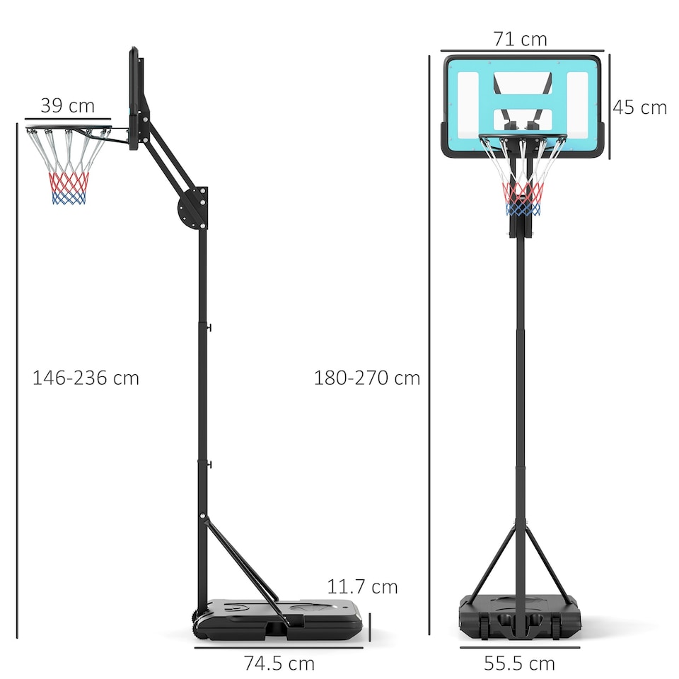 image 1 of SPORTNOW Fully Adjustable Basketball Hoop Outdoor, 146-236cm