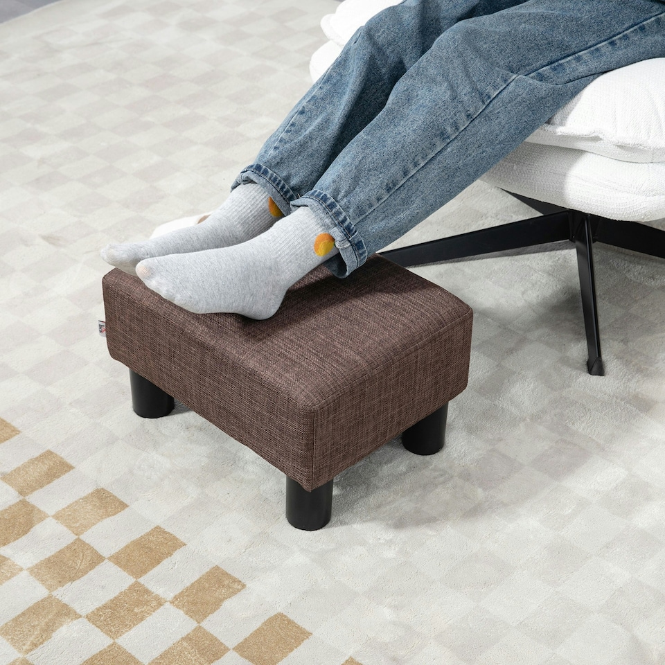 image 1 of HOMCOM Chic Linen Fabric Footstool Ottoman Cube with 4 Plastic Legs Brown