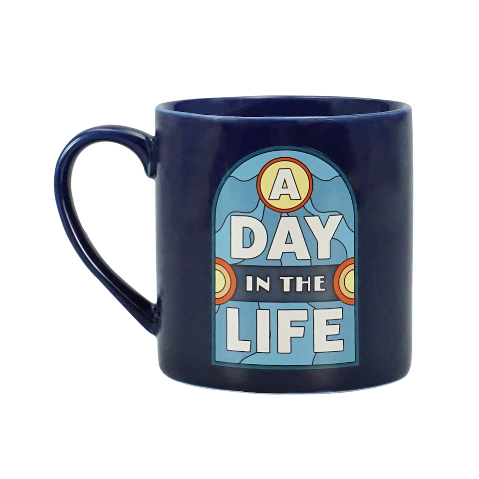 image 1 of The Beatles | A Day in The Life | Blue Ceramic Coffee Mug | Official Merchandise | Workshop, Garage & Record Desk Companion | Father’s Day Gift for Dad