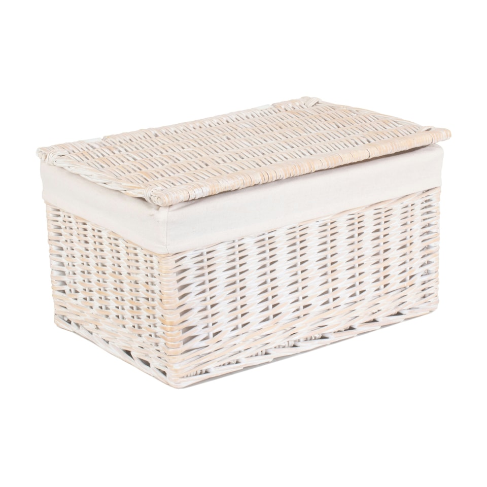 image 1 of White Wash Steamed Cotton Lined Wicker Storage Basket White | White | M