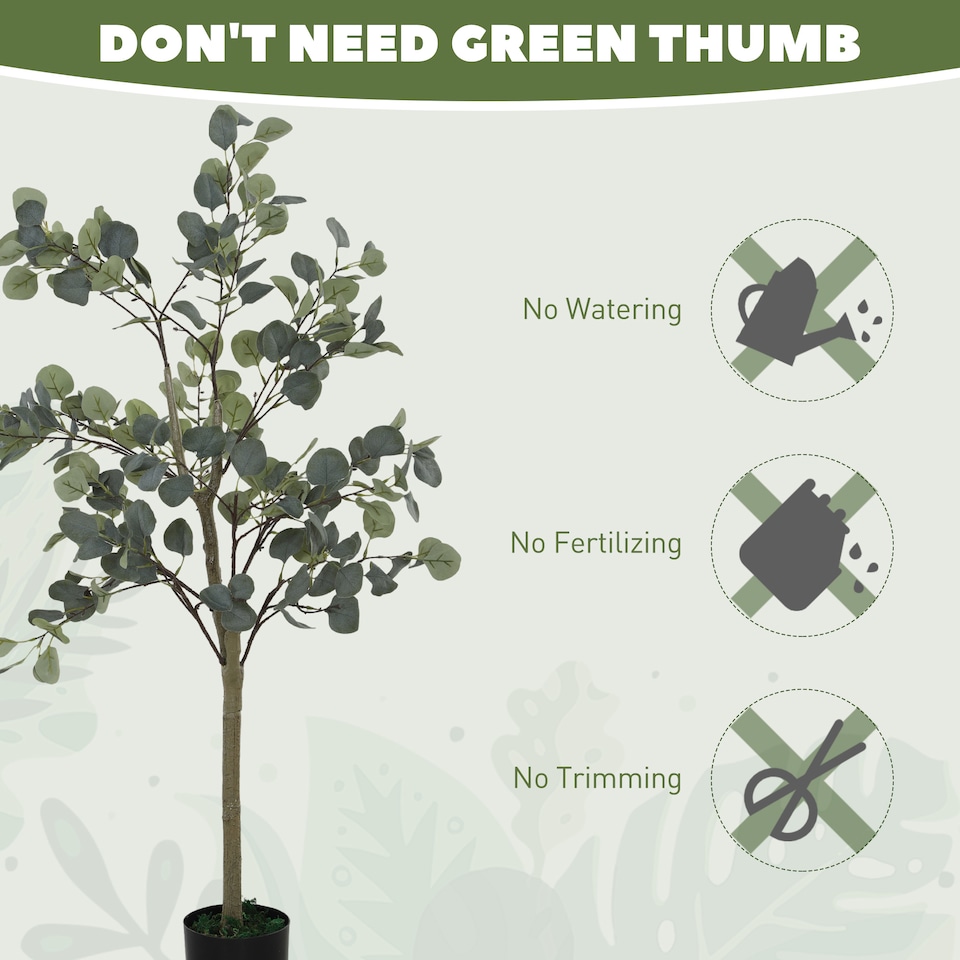 image 1 of HOMCOM Set of 2 Decorative Artificial Tree, 4ft 120cm Silk Eucalyptus Trees with 230 Silver Dollar Leaves in Pot, Fake Plants for Home, Office, Living Room, Indoor Decor | Green