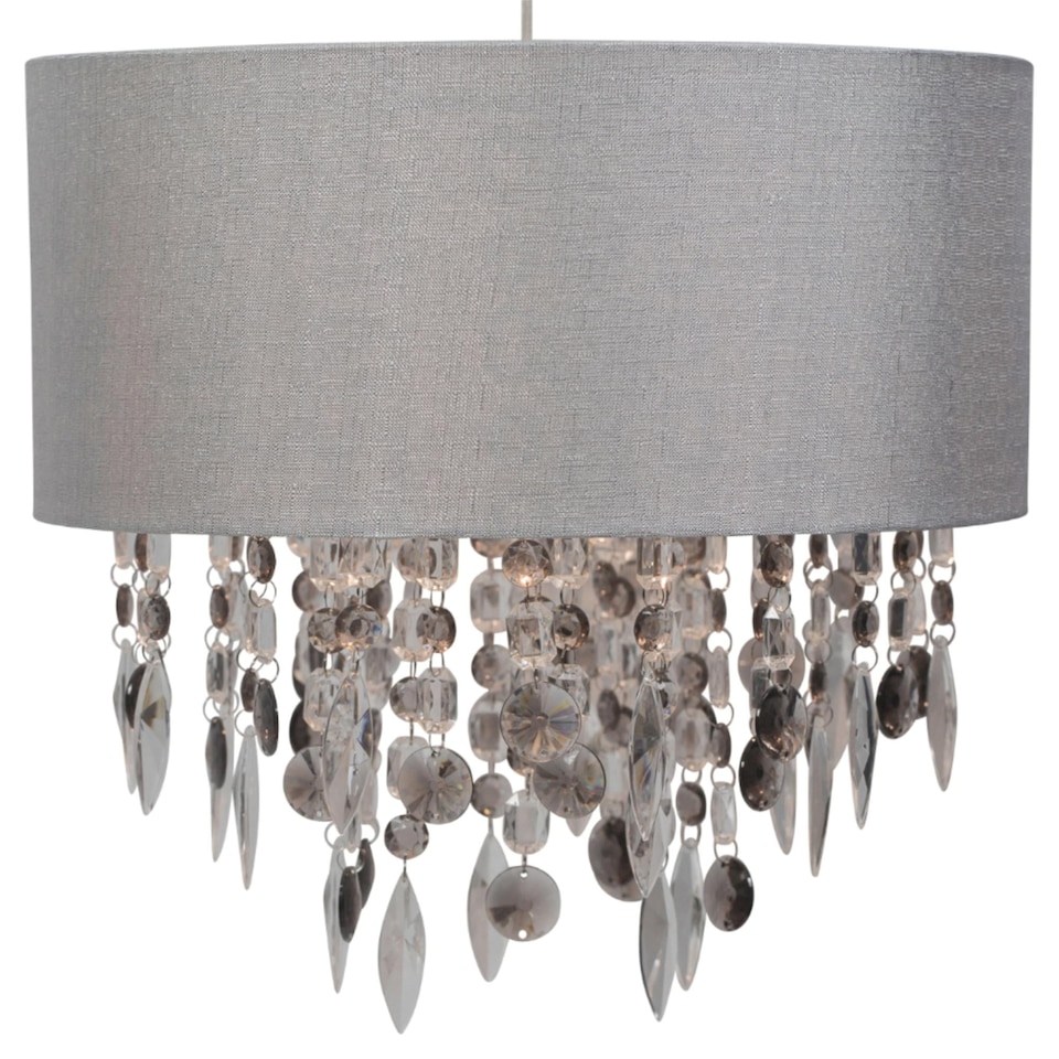 image 1 of Large 40cm Easy Fit Shade in Grey with Acrylic Droplets | Grey | Clear | Large | 1