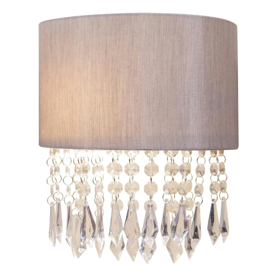 image 1 of First Choice Lighting Jewelled Silver Grey Fabric Wall Light With Clear Beaded Crystal Style Strings Silver | Clear