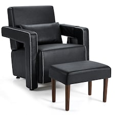 COSTWAY Modern Accent Sofa Chair with Ottoman Upholstered Black Black