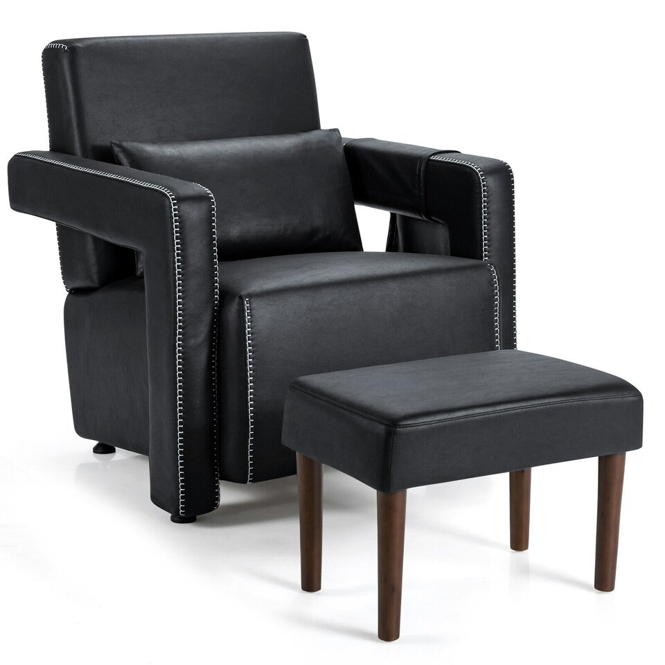 image 1 of COSTWAY Modern Accent Sofa Chair with Ottoman Upholstered Black Black