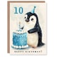 image 1 of 10th Cute Baby Penguin Cake Cartoon Kids Age 10 Year Old Child Birthday Card