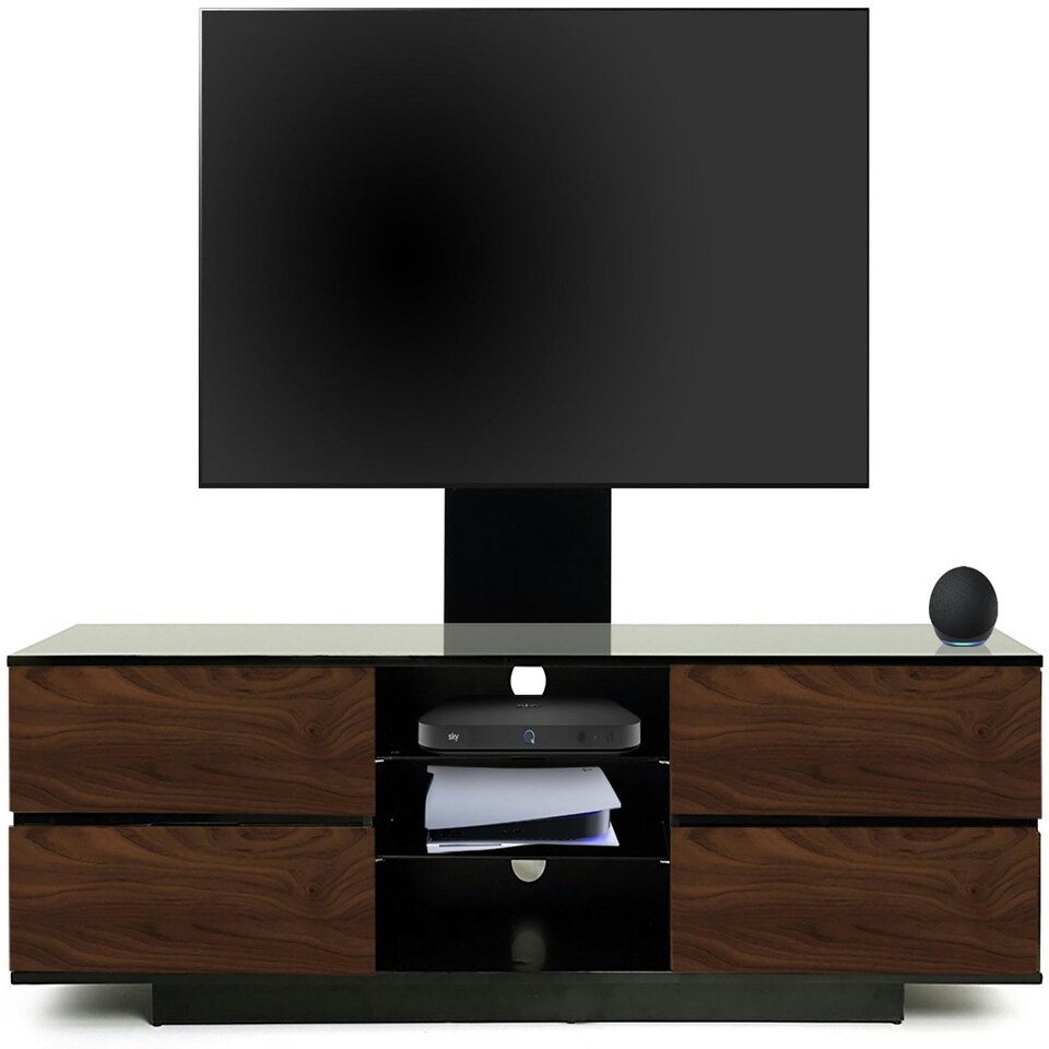 image 1 of Centurion Supports AVITUS Gloss Black with 4-Walnut Drawers for up to 65" LED/LCD/Plasma TV Stand with Mounting Arm Black