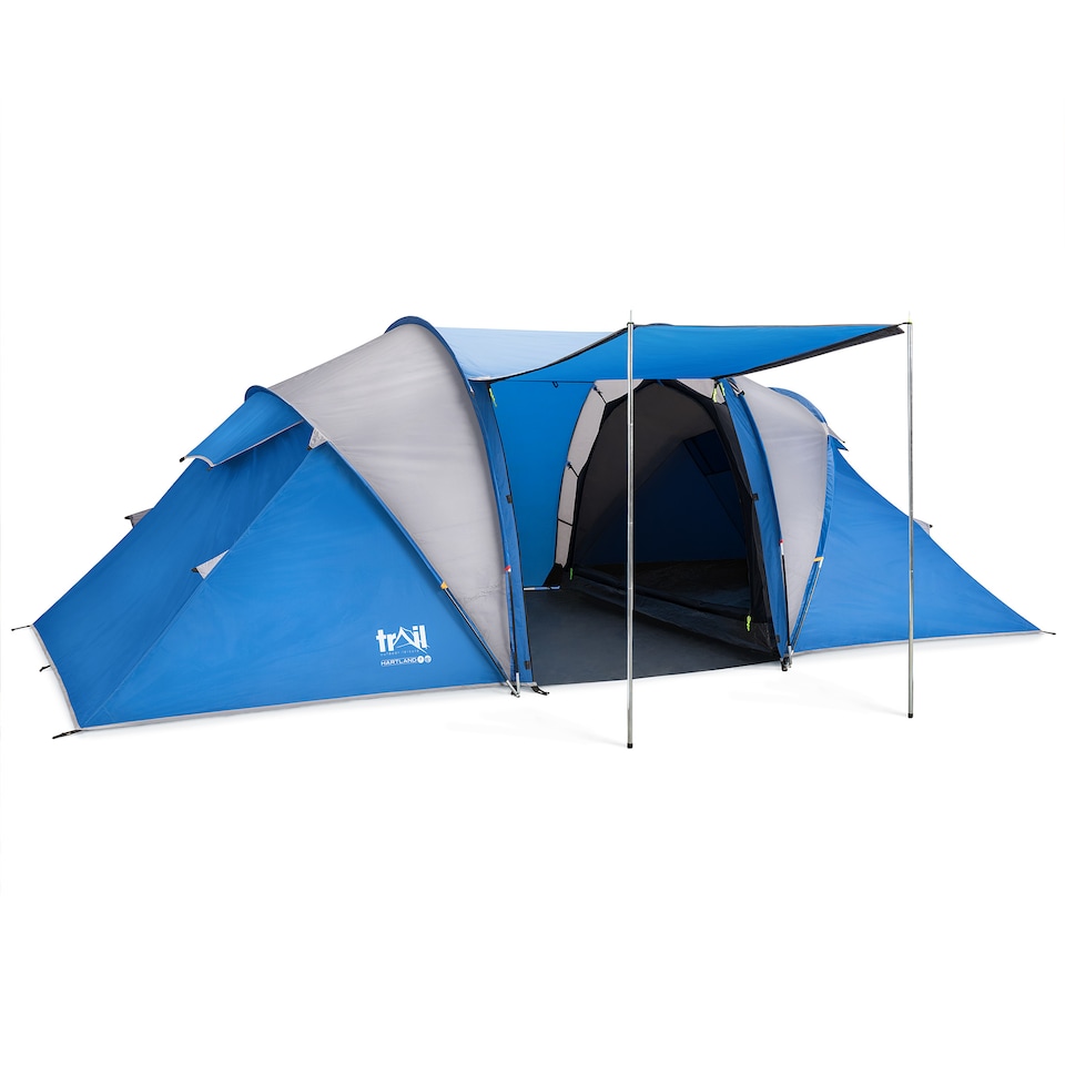 image 1 of Trail Hartland 4 Man Family Tunnel Tent Darkened Bedrooms 3000mm HH Camping | Blue | 1
