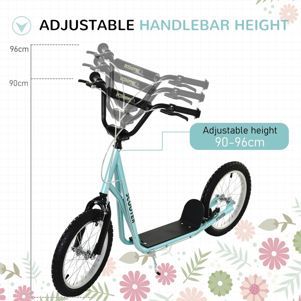 image 1 of HOMCOM 90-96cm Kids Kick Scooter w/ Adjustable Handlebar Inflatable Wheels Blue