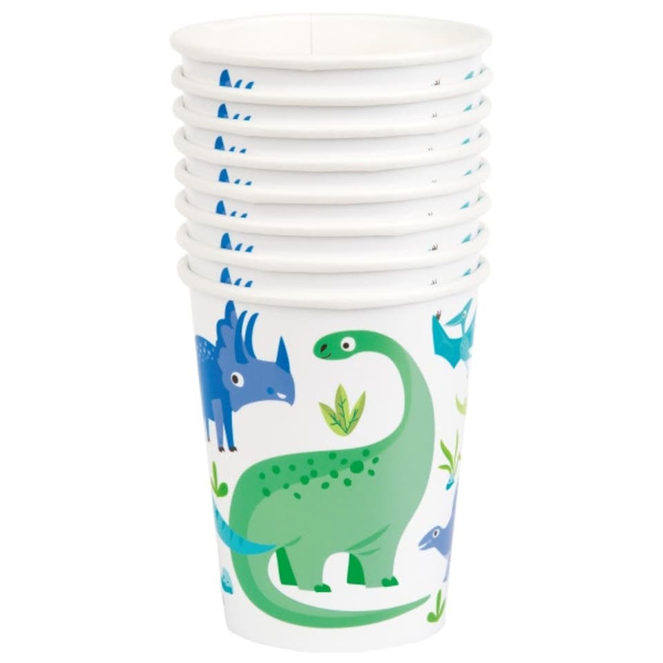 image 1 of Pack of 8 Blue & Green Dinosaur 9oz Paper Cups