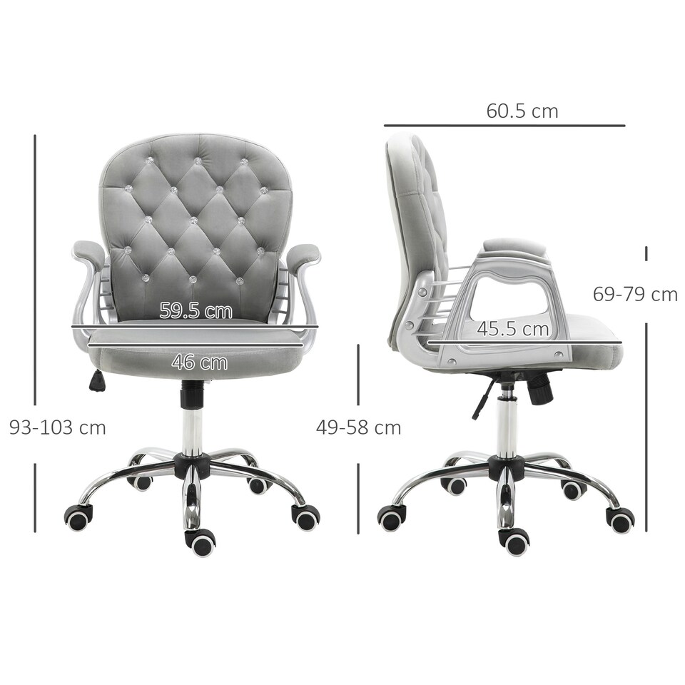 image 1 of Vinsetto Office Chair Velour Diamond Tufted Padded Ergonomic 360° Swivel Grey