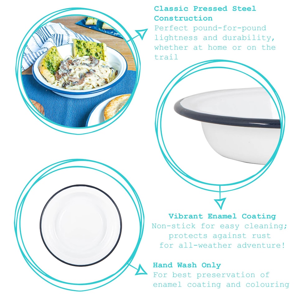 image 1 of Argon Tableware White Enamel Deep Bowls - 22.5cm - Navy - Pack of 6 | Blue | Navy