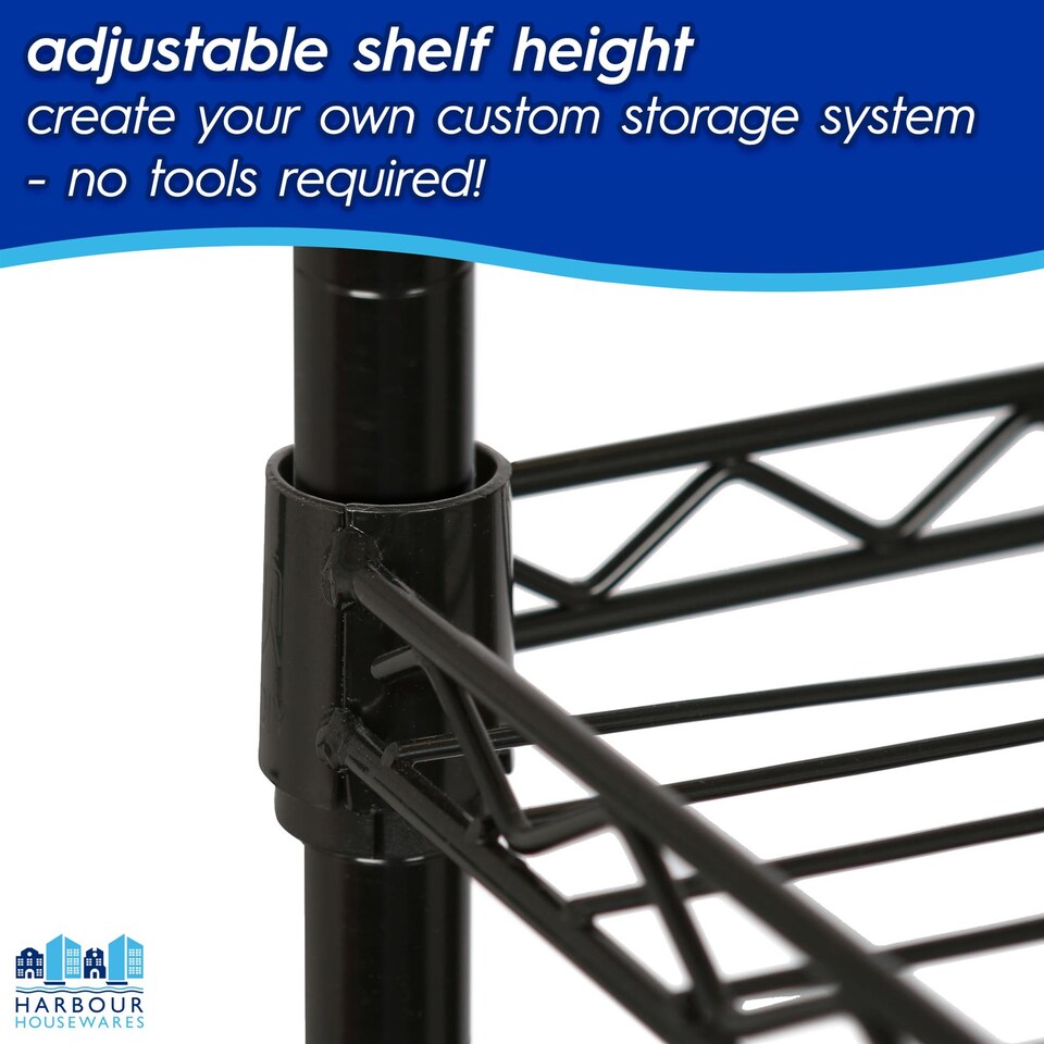 image 1 of Harbour Housewares Adjustable Wire Shelving Units - 6 Tier - Black - Set of 2