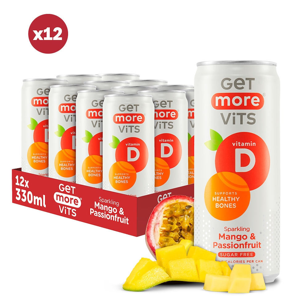 image 1 of Get More Vitamin D Sparkling Mango & Passionfruit 12x330ml