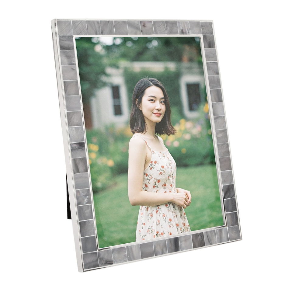 image 1 of Beautiful Grey Mother of Pearl 5 x 7 Picture Frame with Nickel Trim | Grey | 5" x 7"