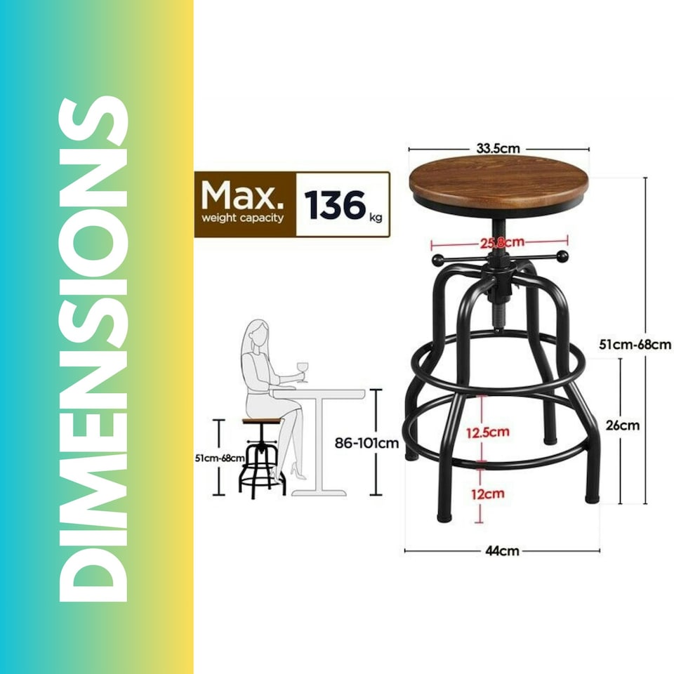 image 1 of Industrial Adjustable Height Retro Bar Stool Brown Brown