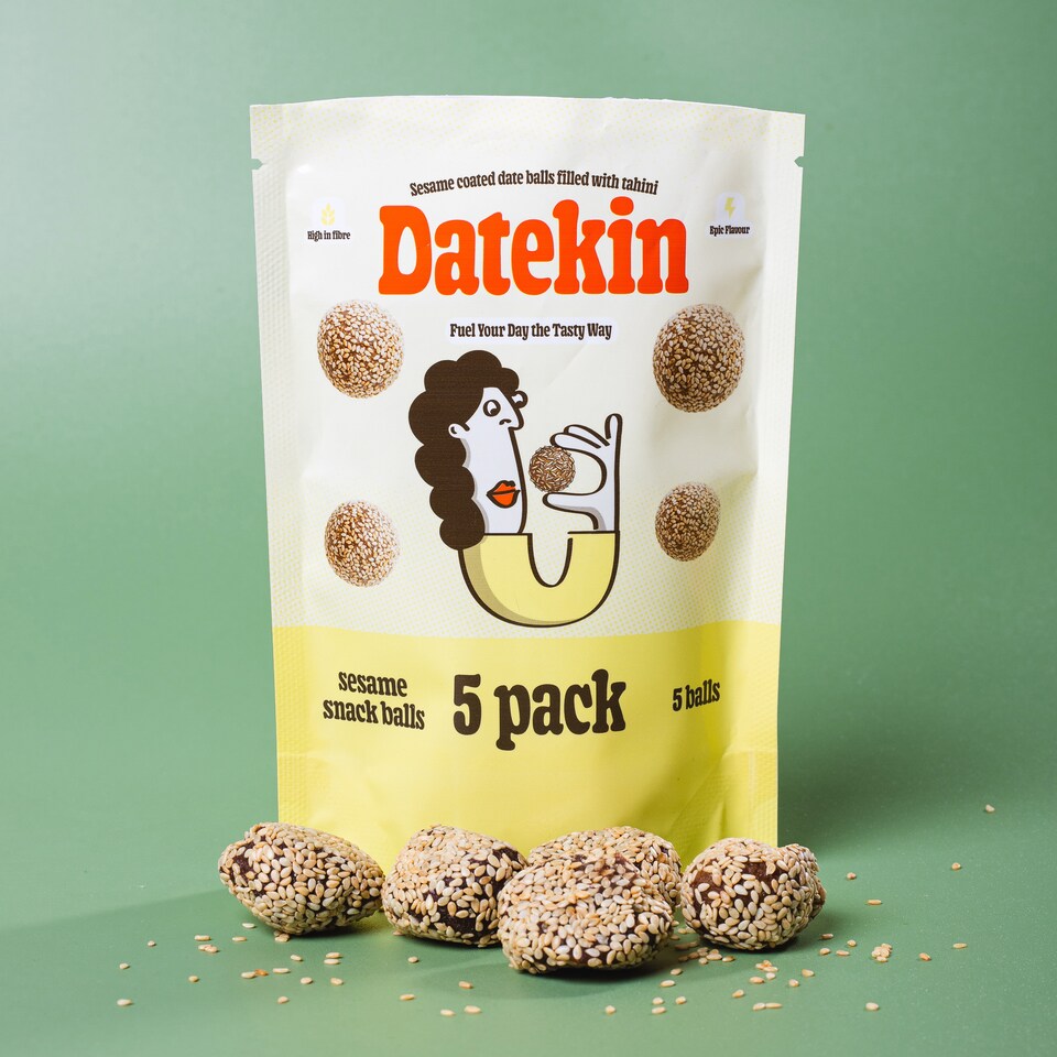 image 1 of Datekin Sesame Coated Date Balls Filled with Tahini (5 x 18g Pack)