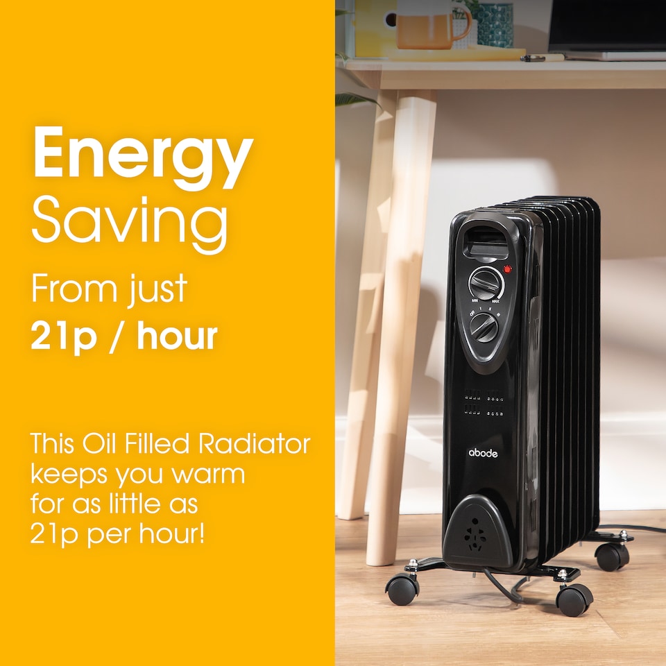 image 1 of Abode AOFR9003B 2kW 9 Fin Oil Filled Radiator in Black