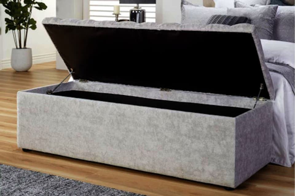 image 1 of 120cm Chesterfield Ottoman Storage Box -Upholstered Blanket Box - Grey Naple Ottoman Bench