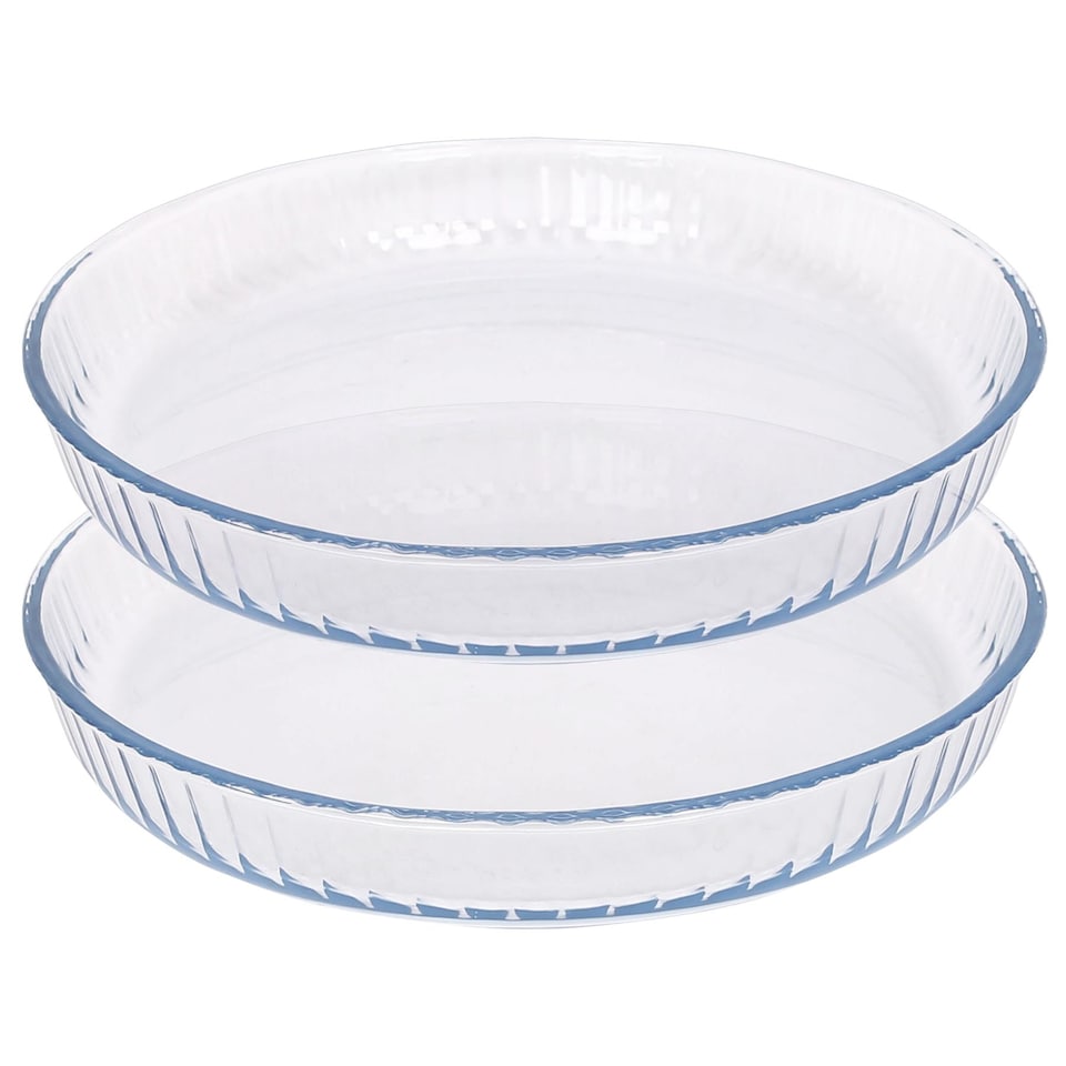 image 1 of Argon Tableware Optical Round Glass Oven Dishes - 32cm x 32cm - Pack of 2 | Clear | Clear | 32cm x 32cm