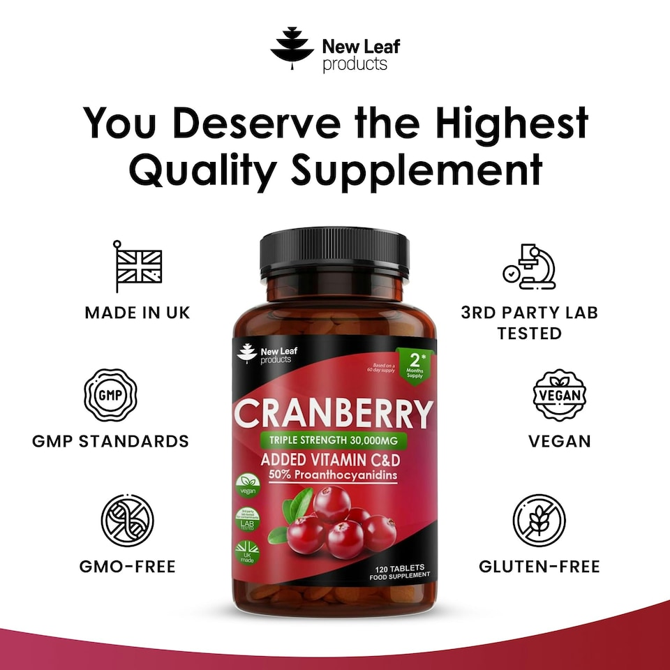 image 1 of Cranberry Tablets 3x Strength 30,000mg +Vitamin C&D