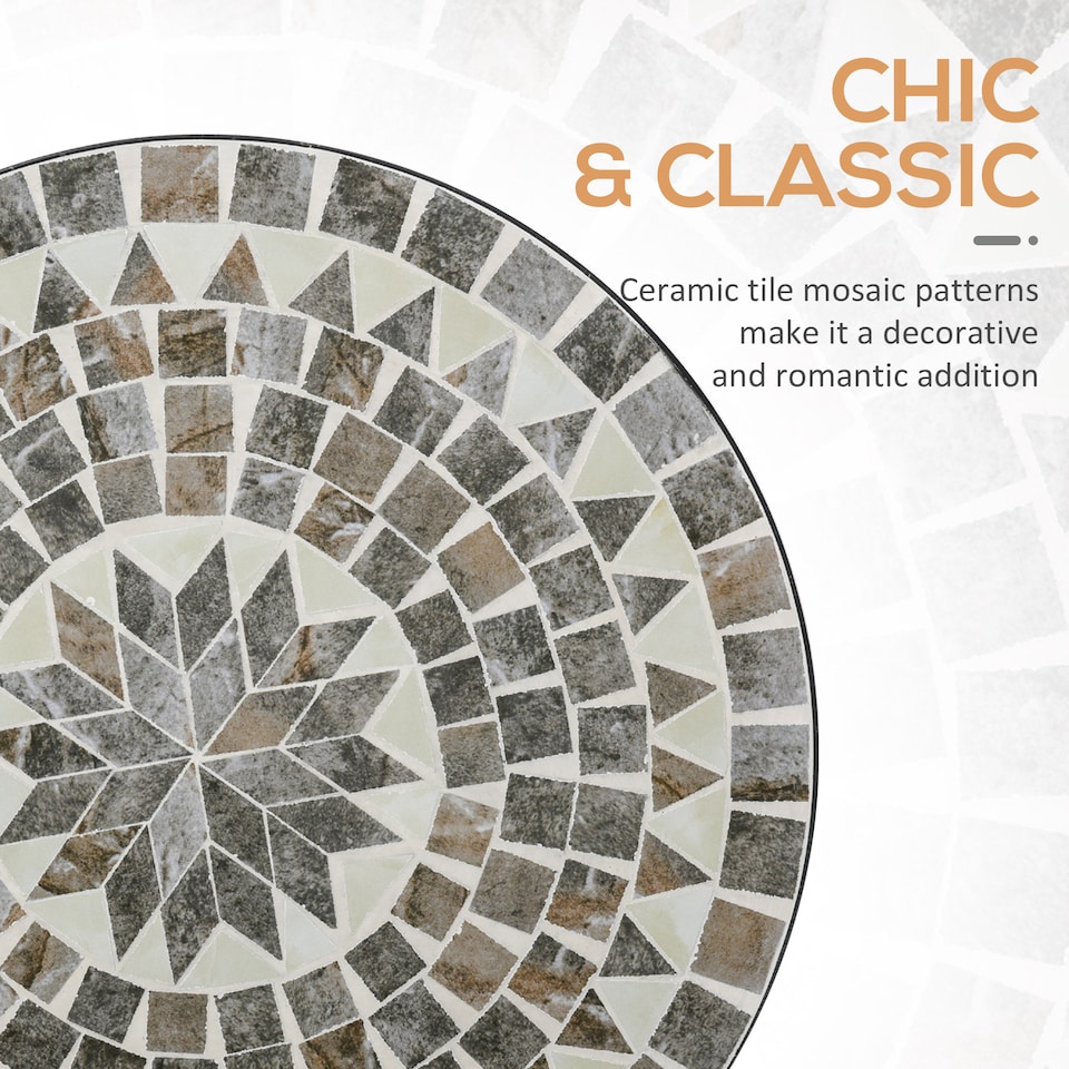 image 1 of Outsunny Mosaic Side Table Bistro Coffee Table for Garden Patio Balcony Grey