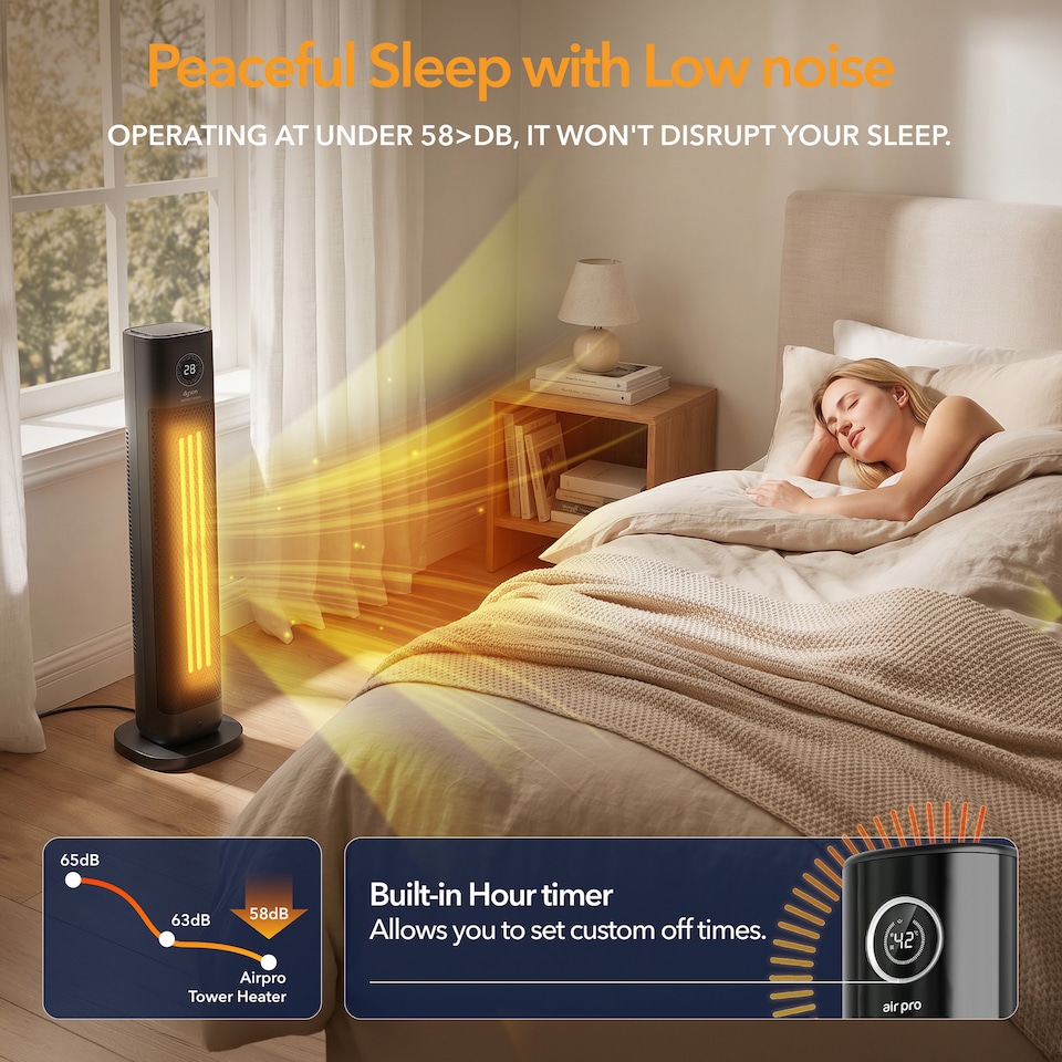 image 1 of Air Pro SmartVoice Hands Free 34 Inch Tower Fan Heater 2 Heat Settings