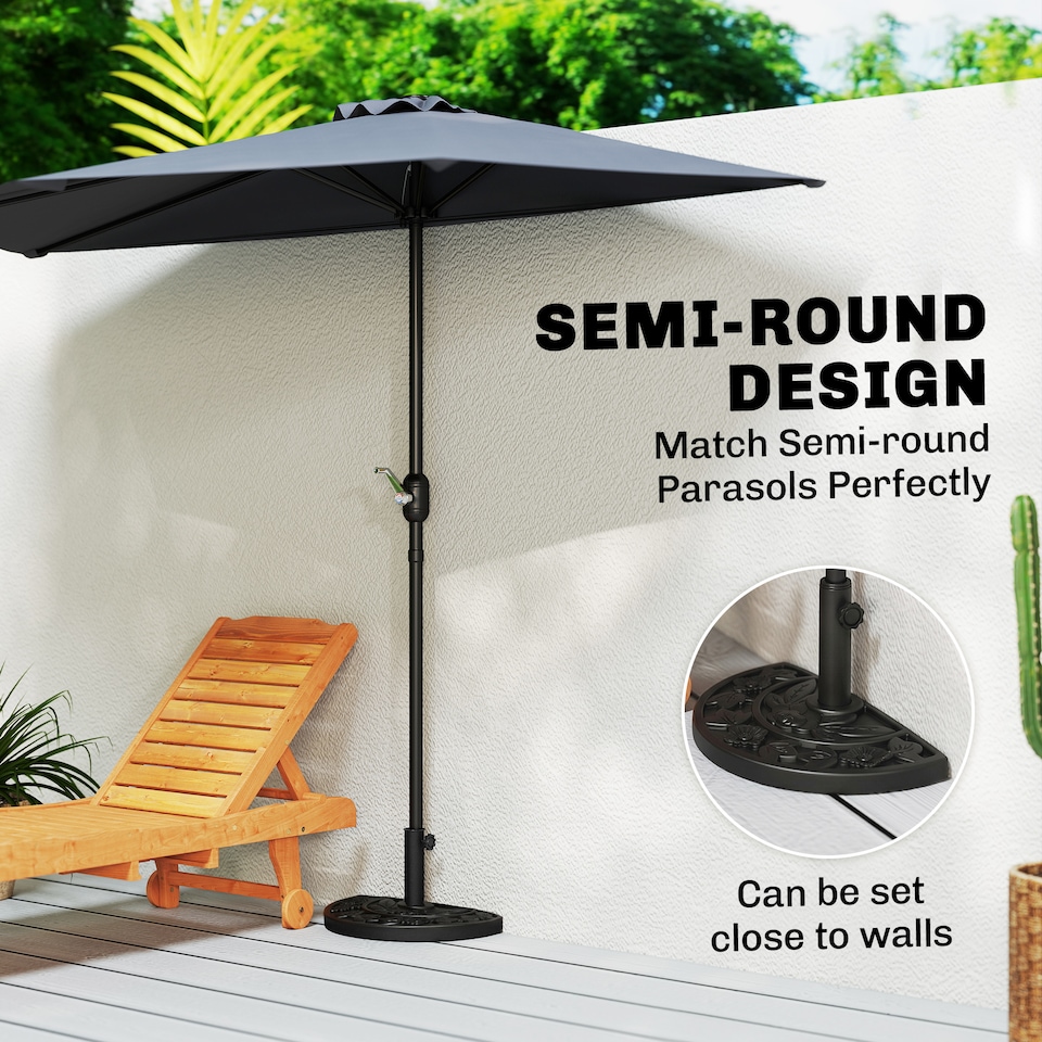 image 1 of Outsunny 9kg Half Round Parasol Base Heavy Duty Weighted Umbrella Holder Stand | Black | Black