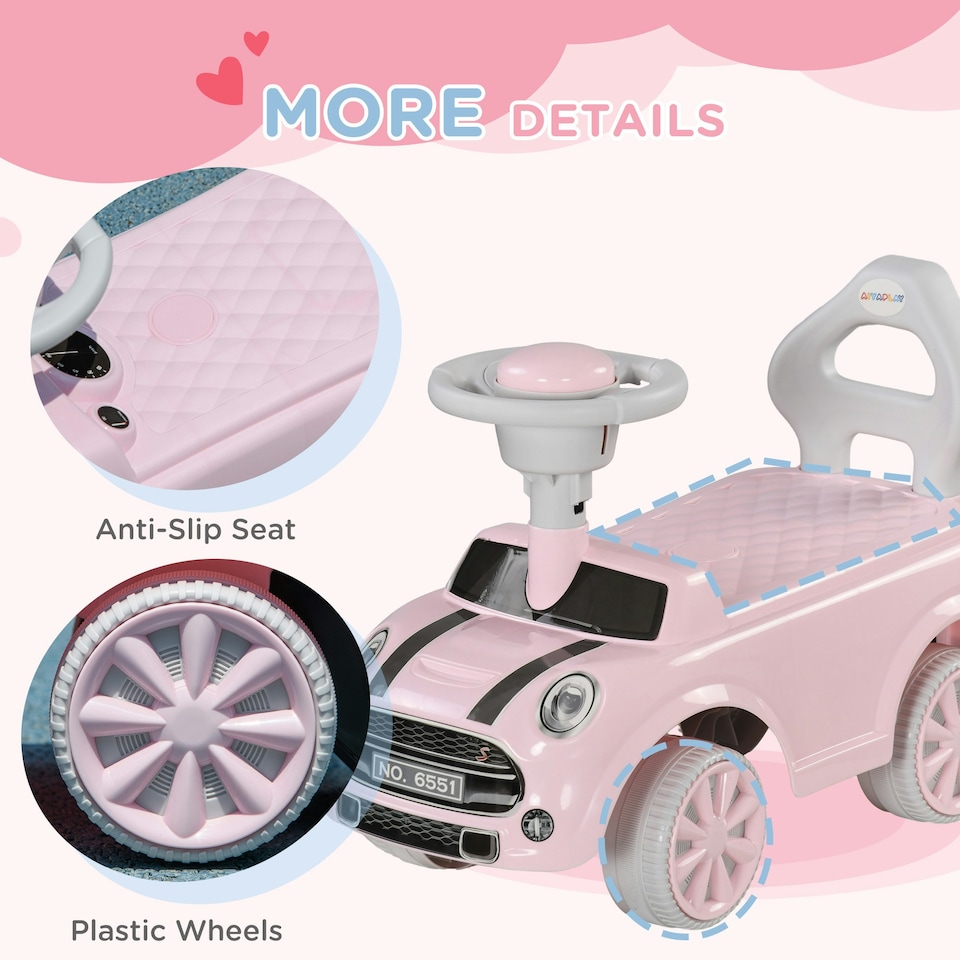 image 1 of AIYAPLAY Ride On Car Foot To Floor Sliding Car w/ Air Horn - Pink