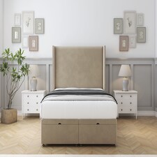 Sloomy Devonshire Almond Coniston Ottoman Bed With Mattress With 54" Wingback Headboard 6' Super King