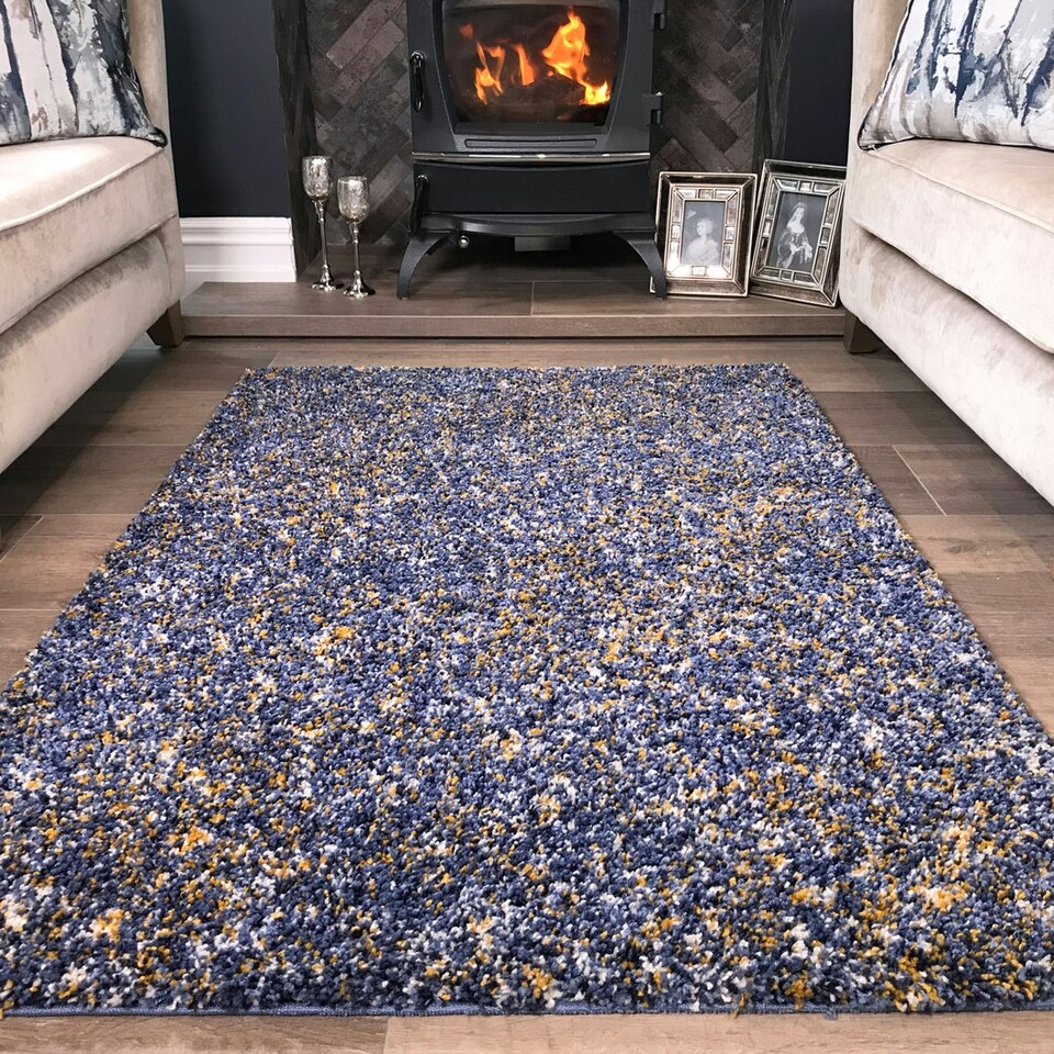 image 1 of KUKOON Dark Blue Mottled Shaggy Living Room Area Rug 200cm x 290cm