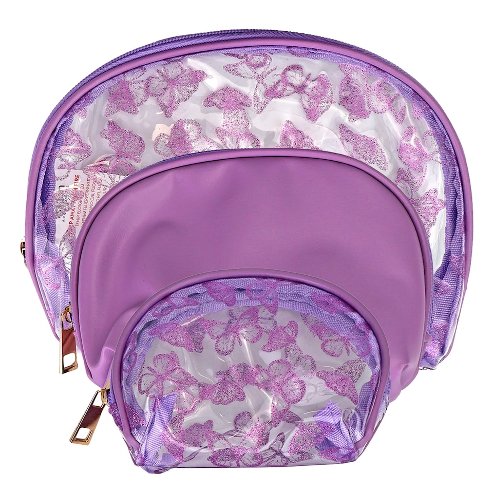image 1 of 3 Piece Ladies Butterfly Print Cosmetic Bag Set Makeup Toiletry Travel Bags