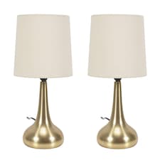ValueLights Teardrop Pair Gold Touch Table Lamp Cream Shade & Bulb | Cream