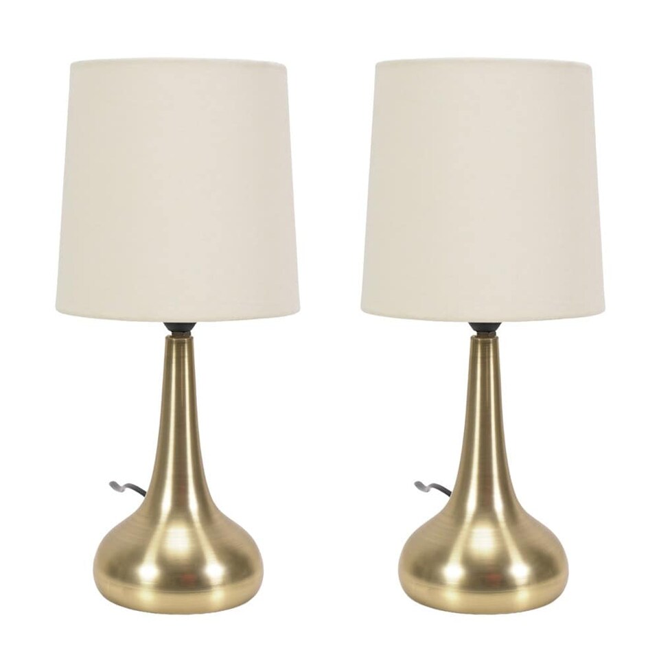 image 1 of ValueLights Teardrop Pair Gold Touch Table Lamp Cream Shade & Bulb | Cream