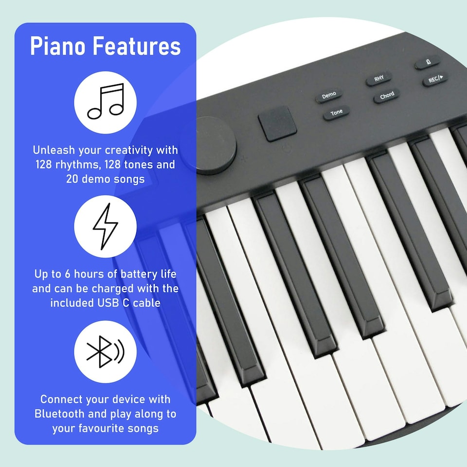 image 1 of Axus 88 Key Portable Folding Digital Piano Keyboard, Full Size Semi-Weighted Keys, Sustain Pedal, Rechargeable Battery