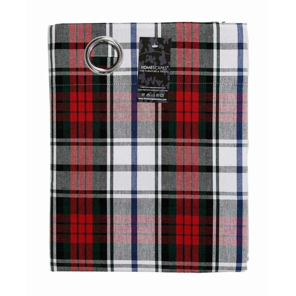image 1 of Homescapes Macduff Tartan Check Ready Made Eyelet Curtain Pair - 117 x 137 cm Drop | Red | Red