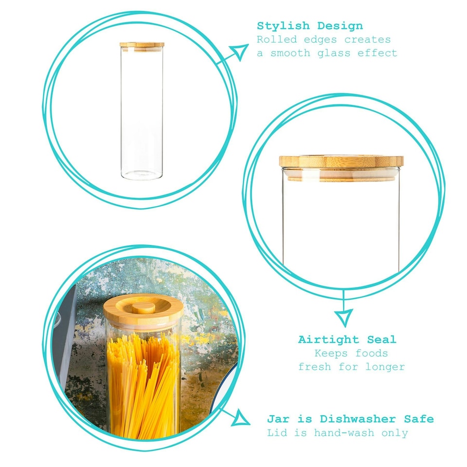 image 1 of Argon Tableware Glass Storage Jars with Wooden Lids - 2 Litre - Pack of 6