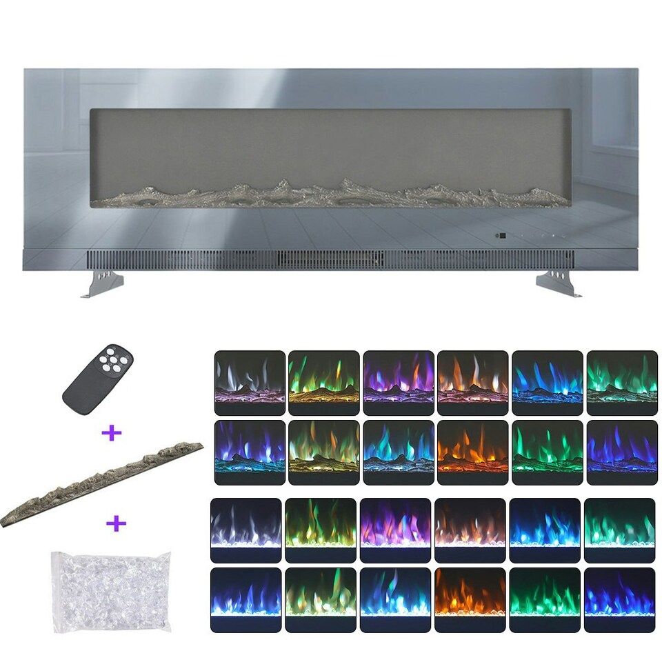 image 1 of Living and Home 50 Inch Electric Fireplace- Recessed/Wall-mounted with Remote and Touch Screen,1800W, Grey