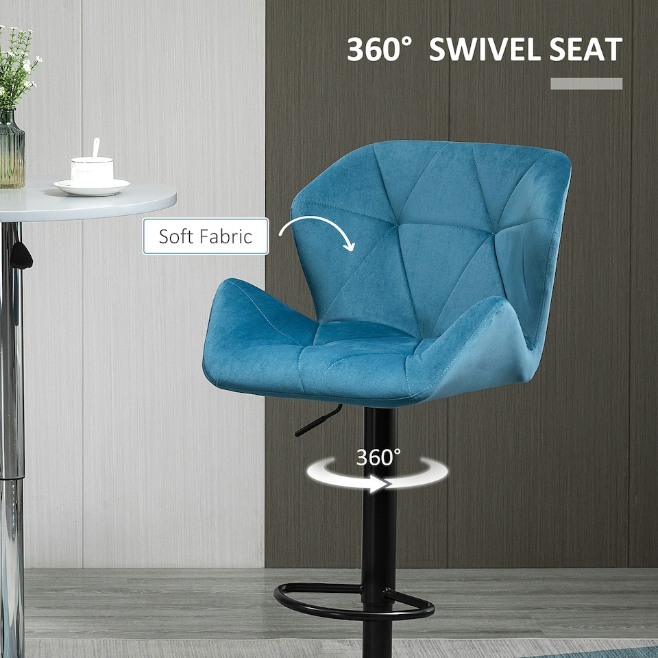 image 1 of HOMCOM Set Of 2 Luxurious Velvet-Touch Bar Stools Metal Frame Footrest Blue