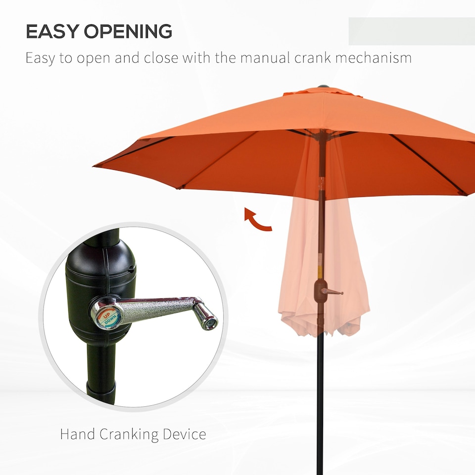 image 1 of Outsunny 2.6M Patio Umbrella Outdoor Sunshade Canopy w/ Tilt and Crank Orange