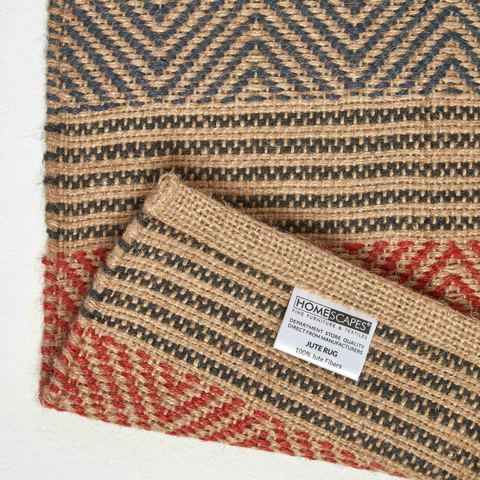 image 1 of Homescapes Multicolour Geometric Patterned Jute Rug - 60 x 100 cm | Red | 60 x 100 cm