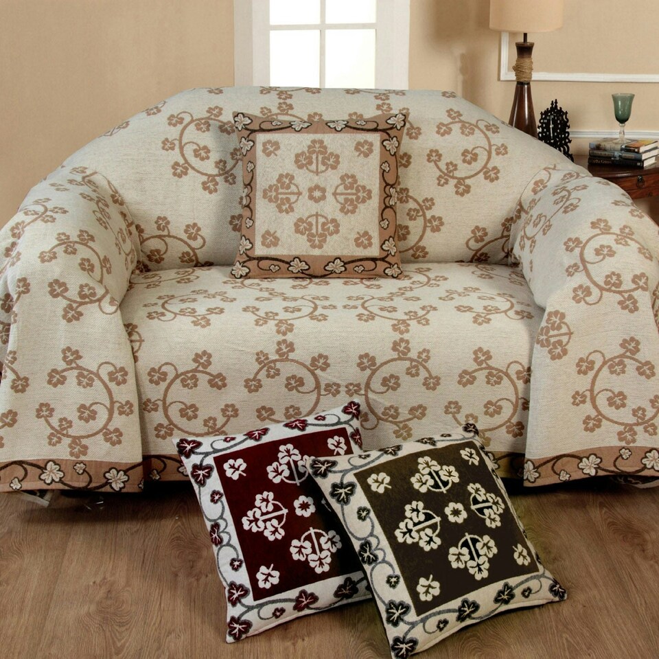 image 1 of Velosso Floral Chenille Throw - 127cm x 152cm Cream