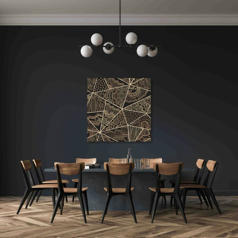 image 1 of Triangular patchwork pattern from black and golden geometric (Canvas Print) 102cm x 102cm