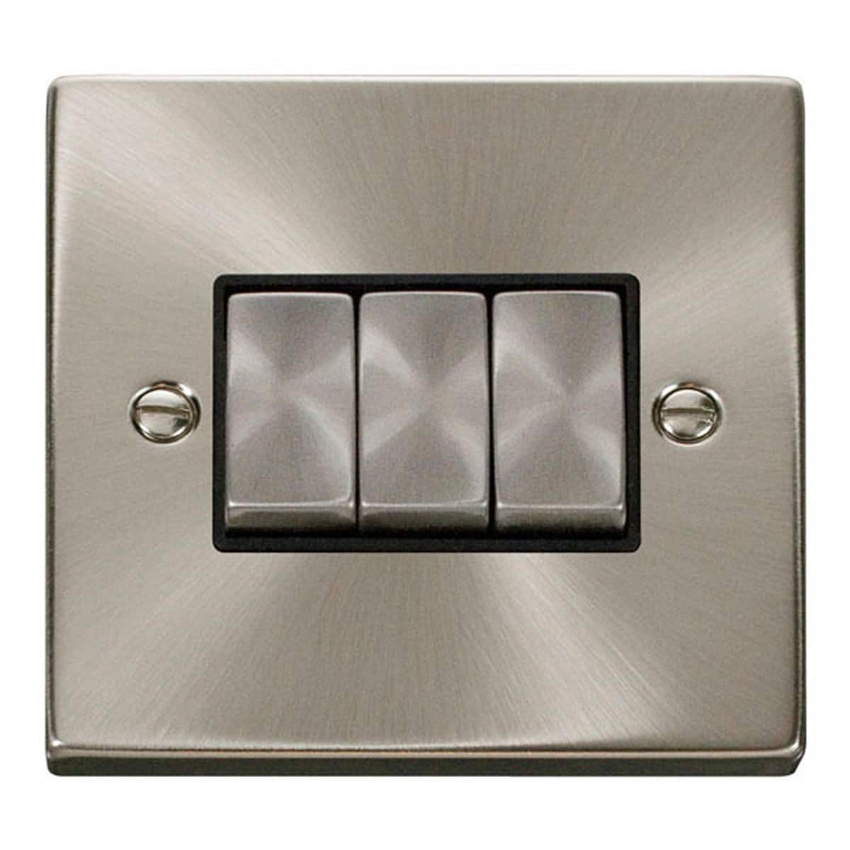 SE Home Satin / Brushed Chrome 10A 3 Gang 2 Way Ingot Light Switch in Metallic Silver